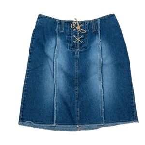 Vintage Y2K Faded Glory Denim Lace-Up mini‎ Skirt 6 goblincore, fairy